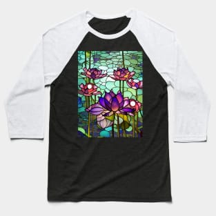 Stained Glass Lotus Flowers Baseball T-Shirt